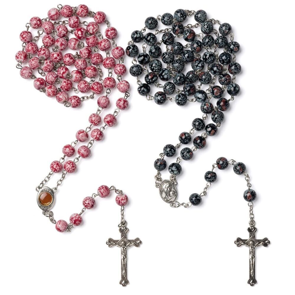 9498 Handmade Catholic Rosary Beads and -Set of 2 Ceramic Glass 8mm